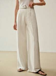 MOTF PREMIUM LINEN PRESS CREASE BELTED SUIT PANTS - Beige - View 4