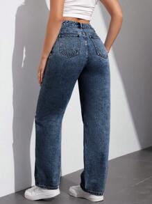 SHEIN EZwear 女式直筒宽松休闲百搭牛仔裤，带口袋