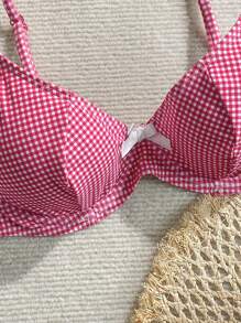 Swim Mod Women's Casual Vacation & Beach Plaid Print Swimwear Top For Summer