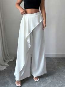 Rafferiza Quần dài đi nghỉ thanh lịch xếp ly bất đối xứng cho nữ - trắng - Xem 5