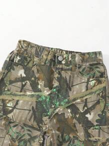 SHEIN Sparklyn Tween Girls Y2K 多口袋街头休闲抽绳腰花卉印花工装牛仔裤 - 彩色 - 查看 4