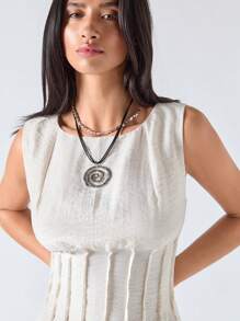 LYSMO 自然褶皱圆领无袖休闲百搭衬衫，夏季 - 白色 - 查看 4