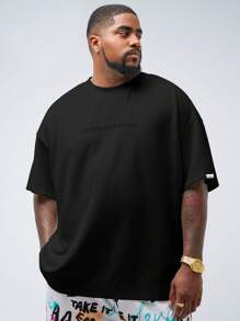 EASEVO Camiseta de manga corta con cuello redondo, estilo casual, bordada, de hombros caídos y corte holgado para hombre de talla grande. Camiseta urbana de verano oversize para hombres de talla grande