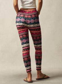 Bohemela Geometric Print Thermal Lined Leggings Autumn Winter BOHO Riga Velvet Halloween Christmas Causl Home - Multicolor - View 4