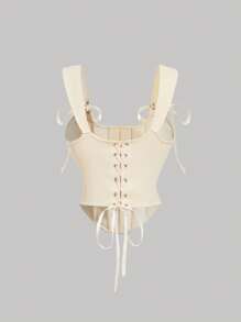 SHEIN MOD Bow Front Tie Back Corset Tank Top, Holiday, New Year's Eve, Tank Top For Going Out, Thanksgiving