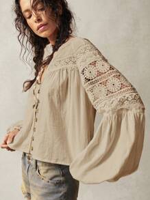 Bohemela Loose Fit Button Up Casual Shirt For Women, Fashionable Summer - Apricot - View 9