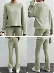 EURMUSE Mock Neck Drop Shoulder Tee & Pants - Mint Green - View 5