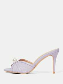 CUCCOO HITCHD 女士圆头珍珠缀饰细高跟蕾丝凉鞋 - 紫色 - 查看 3