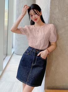 DAZY 女士纹理面料短袖衬衫 - 粉色 - 查看 2