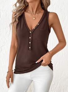 SHEIN Clasi Top smanicato scollo a V da donna, moda minimalista adatto per l'estate, abbigliamento da vacanza, casual da ufficio, stile occidentale carino estivo, abbigliamento bohémien, stile old money, outfit da Pasqua, outfit da rave, festival e concerti