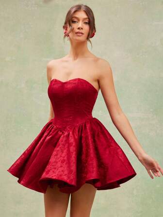 L'Amorae 女士提花印花可爱迷你后背系带连衣裙