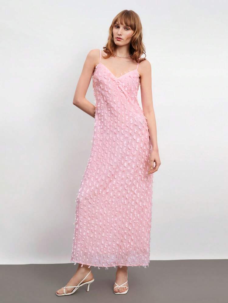 SHEIN Maija Women's Elegant Solid Color Textured Maxi Slip Dress