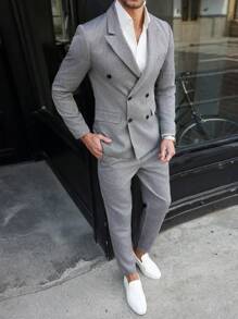 Calvornis Plus Size Men's Minimalist Fashion Summer Suit - Jacket And Pants - Dark Grey - View 4