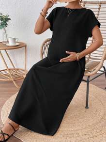 SHEIN Plain Knit Loose Maternity Dress, Minimalist Fashion Casual Everyday Wear