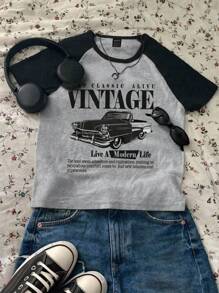 Teen Girls Casual Minimalist Puff Sleeve T-Shirt, Suitable For Summer - Grey - View 1