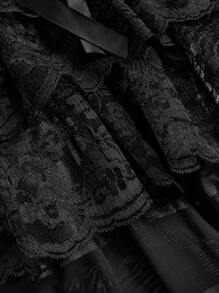 ROMWE Goth 哥特式复古宫廷风格撞色蕾丝边吊坠女式天鹅绒细肩带中长连衣裙 - 粉色 - 查看 4