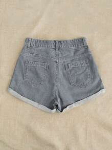 Breezaya 休闲水洗雏菊刺绣牛仔短裤 - 灰色 - 查看 2