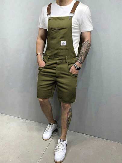 Manfinity Homme Men's Letter Graphic Patch Pocket Casual Versatile Bib Pants Summer Outfits , Fall