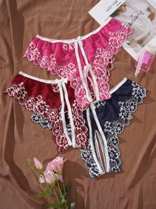 SHEIN 3pcs Plus Size Lace Open Crotch Lingerie Set - Multicolor - View 2