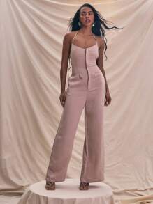 MUSERA Bộ jumpsuit ống rộng dệt kim cổ yếm hai dây, thích hợp cho mùa xuân hè, đi nghỉ mát, phong cách thường ngày, thanh lịch, lễ Phục sinh. - Màu Khaki - Xem 4