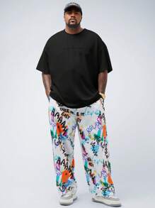 EASEVO Camiseta de manga corta con cuello redondo, estilo casual, bordada, de hombros caídos y corte holgado para hombre de talla grande. Camiseta urbana de verano oversize para hombres de talla grande