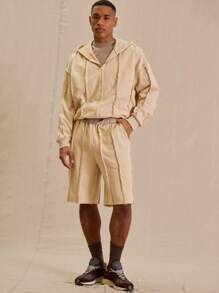 Musero 男士弹力腰带细节运动短裤（仅下装） - 杏色 - 查看 1