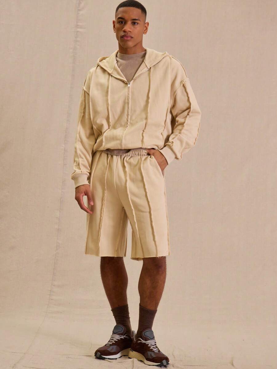 Musero 男士弹力腰带细节运动短裤（仅下装） - 杏色 - 查看 1