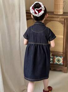 DAZY Girls' Natural Color Denim Collared Dress, Young Girl Fall Clothes - Royal Blue - View 5