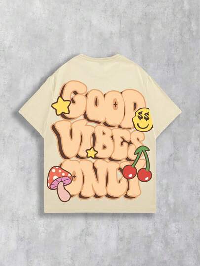 Street Life Camiseta de manga corta casual con cuello redondo y estampado de eslogan para hombre