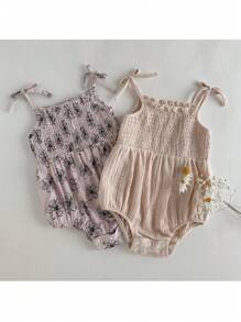 Loomiva 2pcs/Set Baby Girl Ditsy Floral Pattern Overall Bodysuit And Casual Versatile - Multicolor - View 6