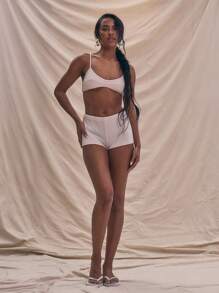 MUSERA Mini Shorts Bottoms Summer Holiday Cute Boho Elegant Holiday Vacation Holiday Festival - Cream - View 1