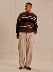 Musero Jersey de punto con hombros caídos y rayas de contraste para hombres