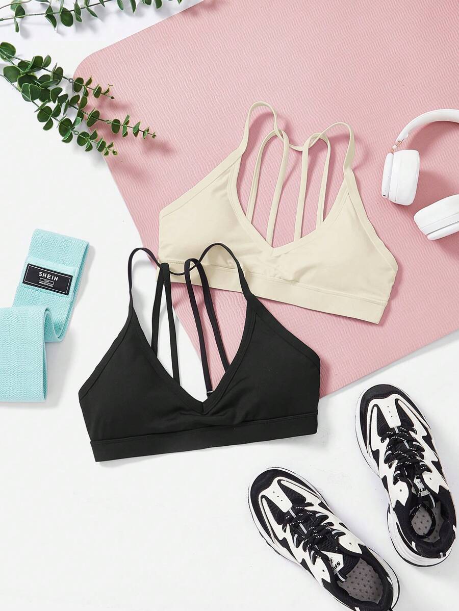 Easithlete Women's Solid Color 2pcs Daily Fitness Sports Bra - Multicolor - View 1