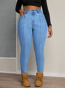 SHEIN SXY Jeans in denim elasticizzato con design a spacchi simmetrici per taglie comode