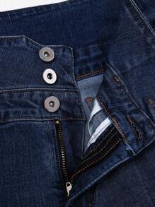 SHEIN Essnce Casual Washed Front Button Slim Fit Denim Shorts - Dark Wash - View 3