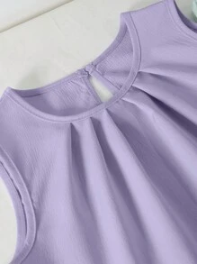 Ensemble d'été pour femme composé d'un Top col rond sans manches ample de couleur unie et d'un pantalon ample à taille élastiquée et jambes larges de couleur unie, pour un style décontracté minimaliste et quotidien