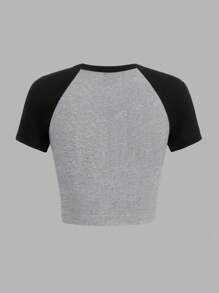 Teen Girls Casual Minimalist Puff Sleeve T-Shirt, Suitable For Summer - Grey - View 3
