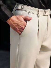 Manfinity Mode Calças de terno masculinas plus size minimalistas e elegantes, adequadas para o verão - Damasco - Ver 8