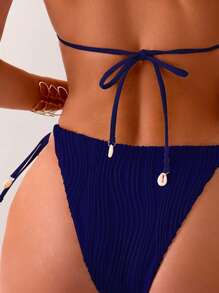 Swim Basics 夏季海滩女士挂脖时尚可分离比基尼套装采用特殊面料两件套比基尼上衣比基尼微比基尼套装 - 藏蓝色 - 查看 5
