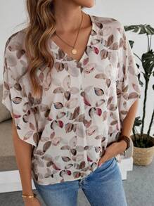 EMERY ROSE 女士休闲蝙蝠袖全印花度假衬衫 - 彩色 - 查看 3