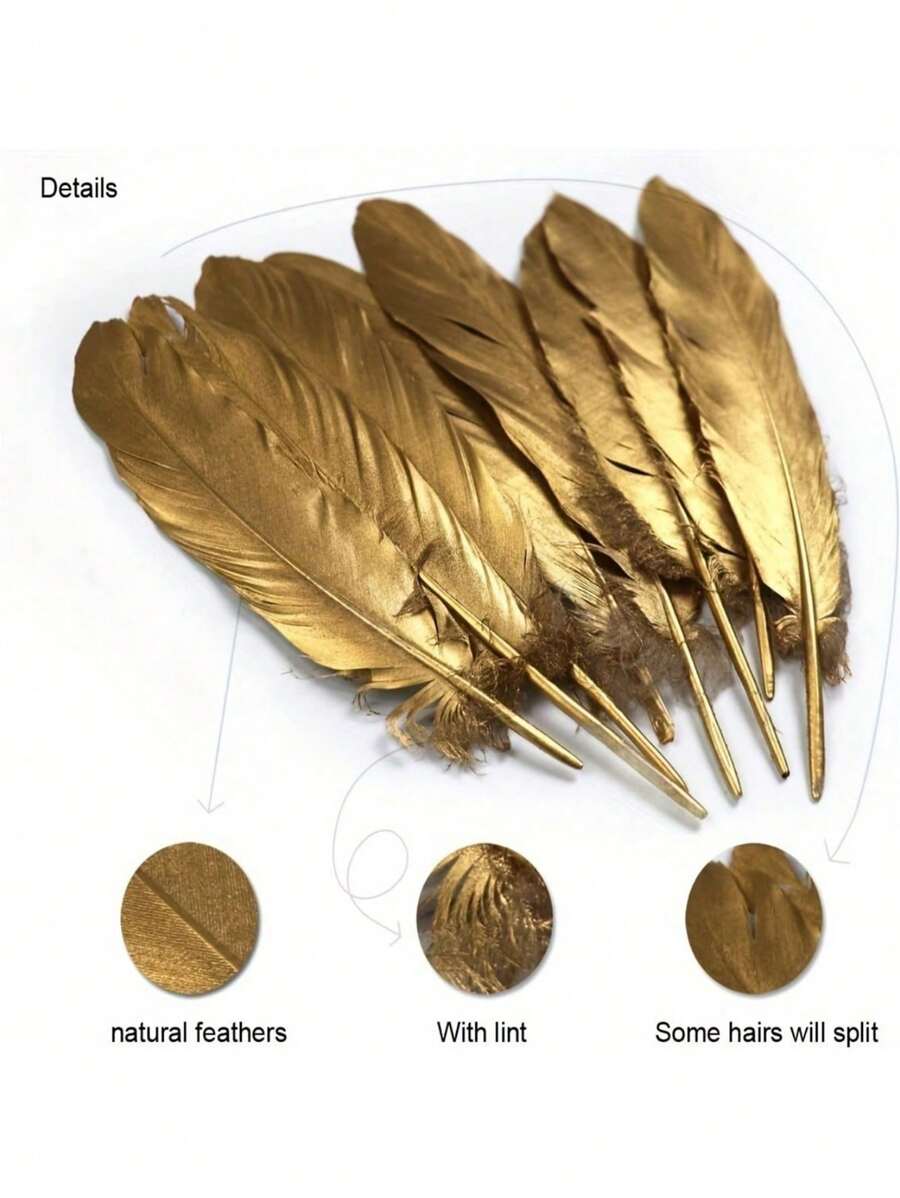 SHEIN 10 件 6-8 英寸手工金色羽毛天然鹅毛适用于 DIY 工艺品婚礼装饰角色扮演天使翅膀仙女工艺品 - 彩色 - 查看 1