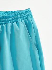 Manfinity RSRT Tropical Beach Palm Tree Silhouette Color Block Printed Vacation Casual Men's Fitted T-Shirt And Turquoise Shorts Set For Summer - Multicolor - View 5