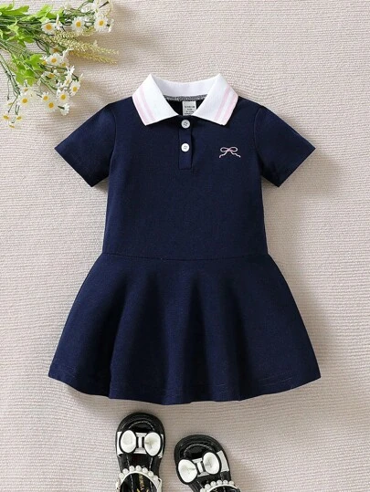 Souflis Souflis Vestido de polo con cuello, casual, de bebé niña, con bordado de lazo, para verano