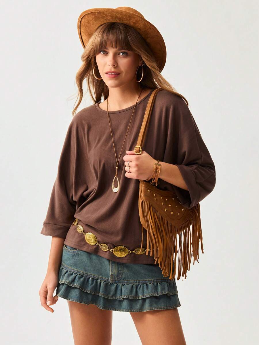 SHEIN LUNE Women Casual Loose Long Sleeve T-Shirt, Comfortable Family Wear For Spring