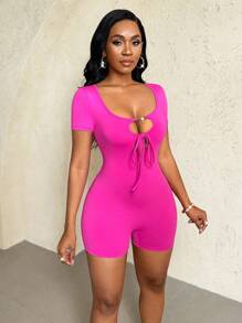 BamGleam Solid Color Skinny Jumpsuit, Simple & Fashionable, Suitable For Summer - Hot Pink - View 5