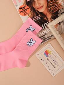 one one zero seven 2 Pairs Cartoon Dog Pattern Women's Mid-Calf Socks Set - Multicolor - View 4