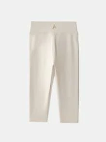 SHEIN 女式纯色不对称腰部休闲运动紧身裤 - 卡其色 - 查看 2