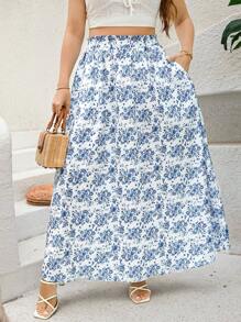 SHEIN Clasi Plus Size Women's Summer Blue Ditsy Floral Pattern Skirt With Pockets Summer Skirts Ditsy Floral Skirt Blue Skirts Blue And White Skirts Flowy Skirts Long Skirts Falda Women's Skirts Skirts For Women Party Skirts Elegant Long Skirts For Women Summer Skirts Plus Size Light Blue Skirts Beach Skirts Skirts Plus Size Women Skirts Elegant Skirts