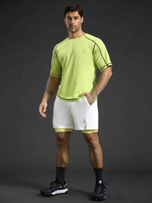 Manfinity Sport Corelite 男式圆领短袖休闲健身运动 T 恤 - 綠色 - 查看 3