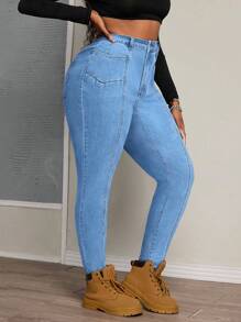 SHEIN SXY Jeans in denim elasticizzato con design a spacchi simmetrici per taglie comode